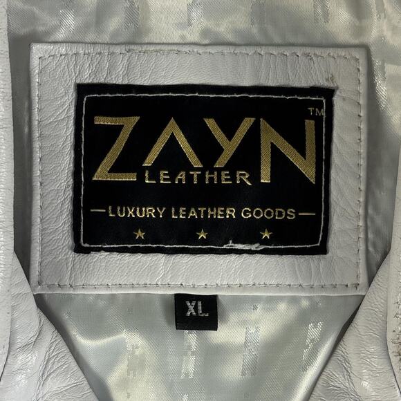 Zayn Leather Jacket Mens XL White Biker Moto Real Leather Zip Buckle Distressed - Picture 4 of 8